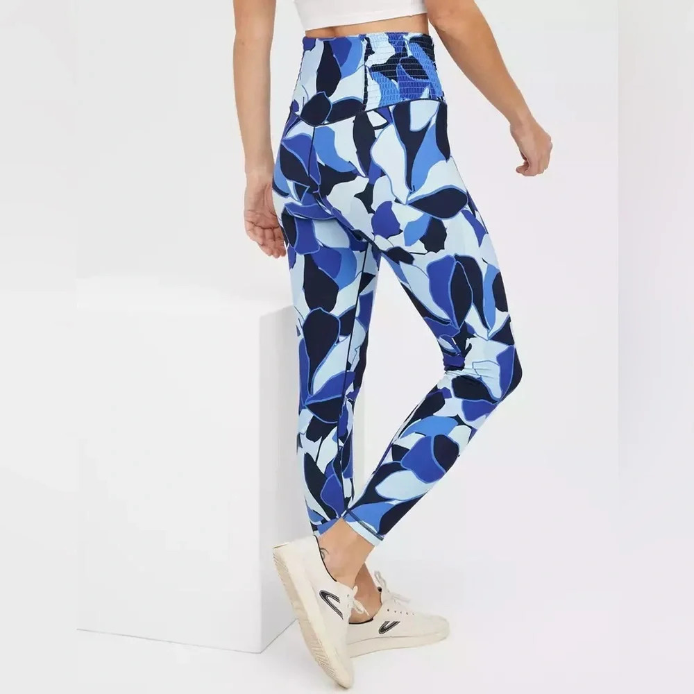 NWT Aerie Offline Real Me S Blue Smocked High Waist Pattern Leggings
